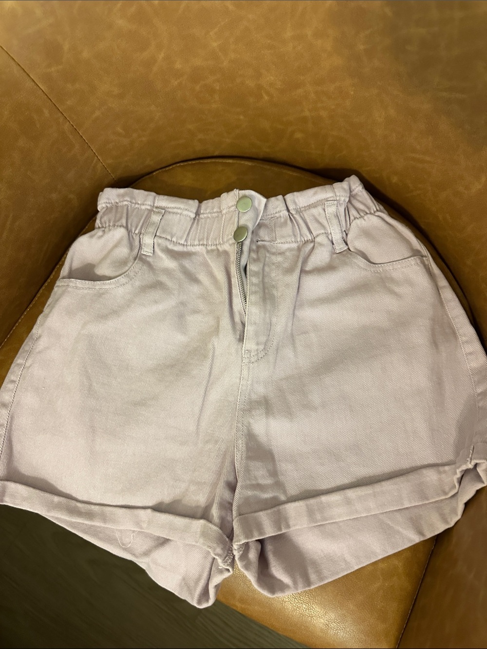 Women's Light Lavender High-Waist Elastic Shorts